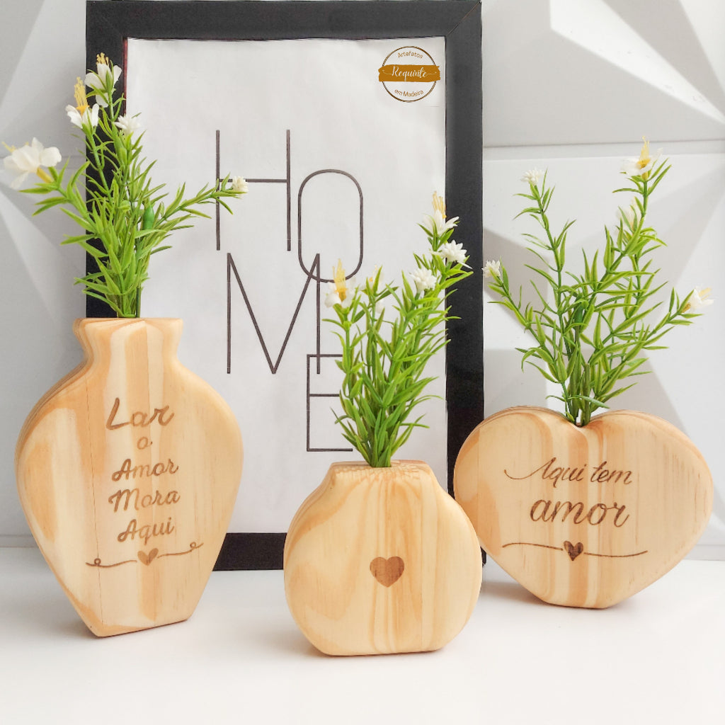 Vasos Milene Em Madeira - Leman Decor