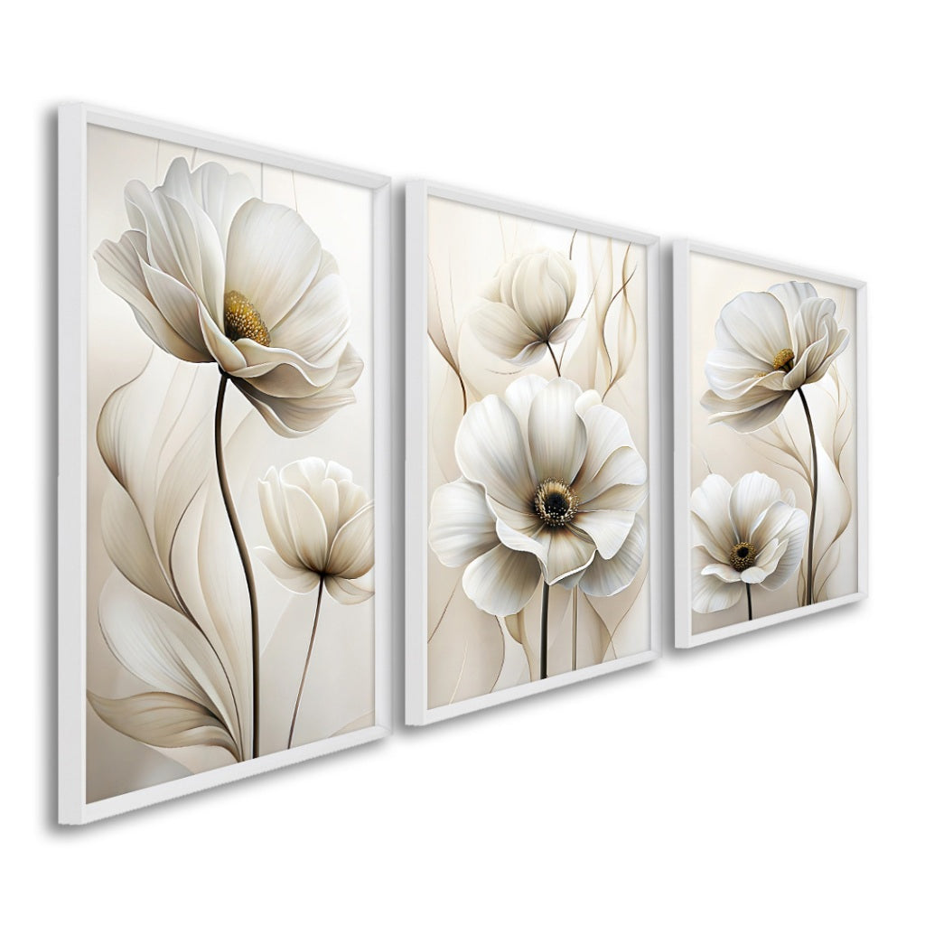 Quadro Conjunto Botânico Serena com Moldura e Vidro - Leman Decor